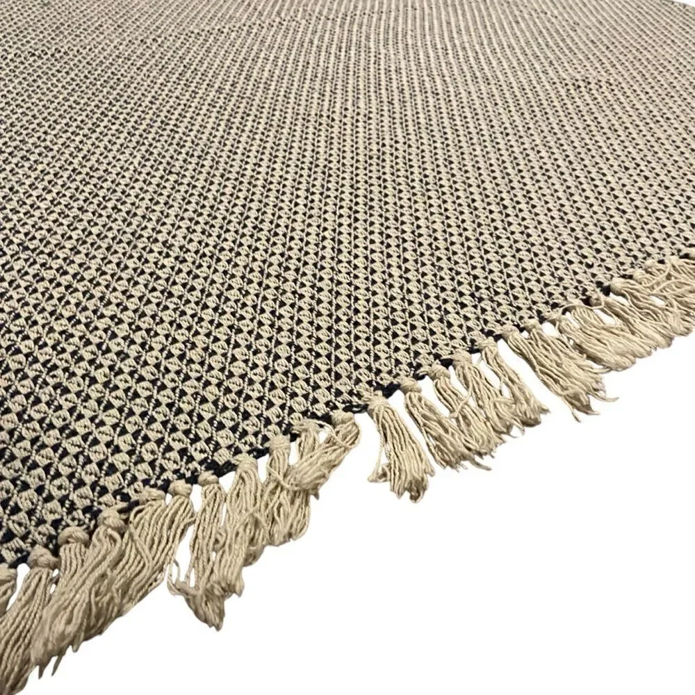 Boho Patterned Throw Blanket with Fringe in Blue and White